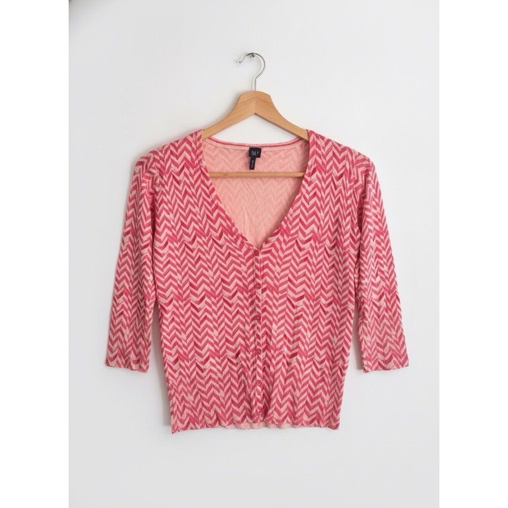 Maurices Chevron Cardigan S Soft Coral Pink Zig Zag V-Neck Knit Sweater